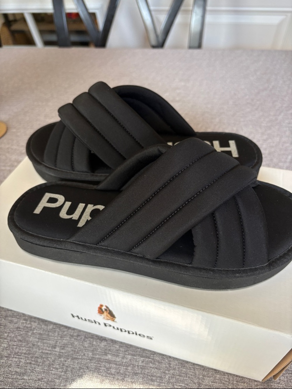 Hush Puppies Black Padded Cross-Strap Slide Sandals